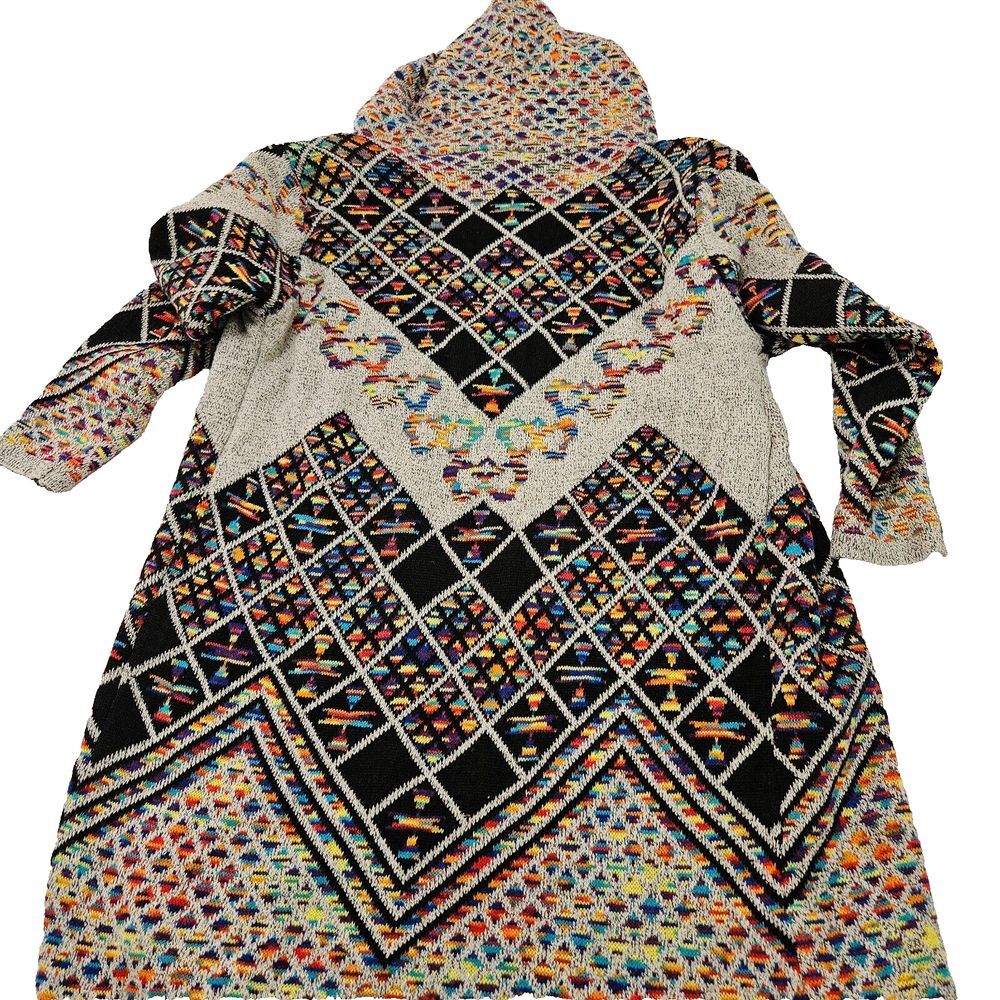 Northern Angel Rainbow Southwestern Print Hooded Longline Duster Cardigan Sz 2X - Picture 7 of 9